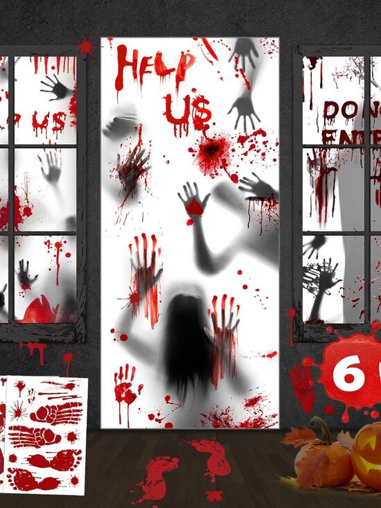 Other - Halloween Giant Bloody Handprint Decorations, 3 PCS Halloween Door Cover Window